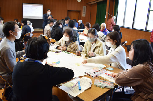 西八田地区自治会連合会（能勢康司会長）が主体となって取り組んでいる「これからの西八田をみんなで元気づける会」の２回目が18日、岡安町の市農村婦人の家で催され、同地区７自治会の住民ら50人ほどが参加して、「地元にある使える資源」について考え合った。
